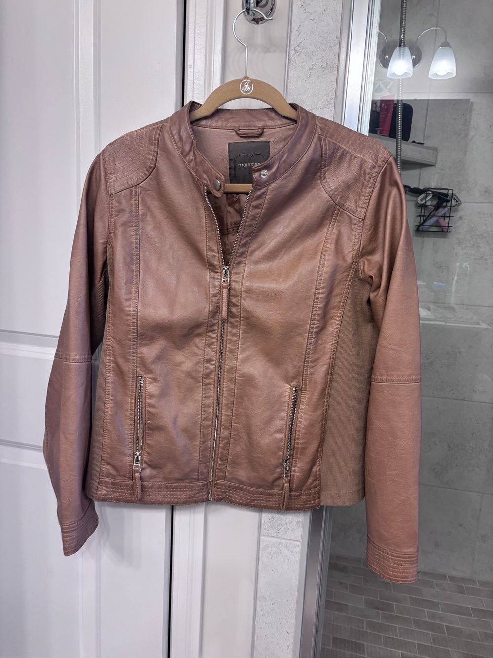 Maurices Mauve-Taupe Faux Leather Bomber Jacket